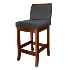 Imagem de Banqueta Média Estofada para Bancada Turim Madeira Castanho Suede Cinza CCS