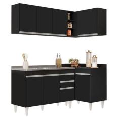 Imagem de Armário de Cozinha Modulado de Canto Esquerdo 4 Peças CP48 com Pia Inox Preto - Lumil