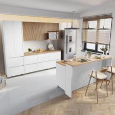Imagem de Cozinha Completa Rainha Gourmet 9 Portas 12 Gavetas com Ilha Ripado 100% Mdf Branco/Natural - Nesher
