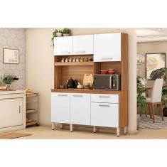 Imagem de Cozinha Compacta Kit Álamo c/ 6 Portas e 1 Gaveta 160cm Amendola/Branco - Demóbile