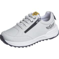 Imagem de Tênis Infantil Menino Redmax Zíper Calce Fácil Macio Escolar, Off whit