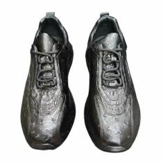 Imagem de Tênis masculino autêntico de pele de avestruz real, preto, cano médio, cadarço de couro exótico, casual, macio, sem cadarço, Preto, 39
