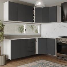 Imagem de Cozinha Modulada 8 Peças sem Tampo sem Rodapé 4 Aéreos e 4 Balcões Ipanema CabeCasa MadeiraMadeira Grafite Trama