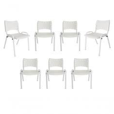 Imagem de Kit 7 Cadeiras Iso Para Escola Escritório Comércio Branca Base Branca