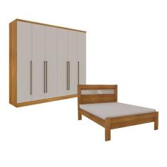 Imagem de Quarto De Casal Guarda-Roupa 6 Portas Portugal E Cama Casal Safira Espresso Móveis Cinamomo/Off White