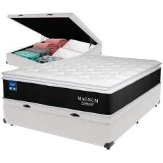 Imagem de Cama Box Baú e Colchão Magnum Molas Ensacadas Casal Plumatex,  Branco
