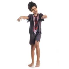 Imagem de Fantasia de Halloween Infantil Zumbi Estudante Curta - Sulamericana, G