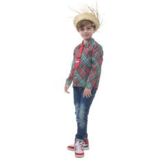 Imagem de Camisa Xadrez Junina Infantil Fantasia Camisa São João Vermelho Verde 