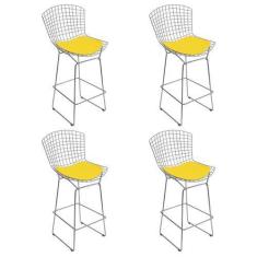 Imagem de Kit 4 Banquetas Alta Bistrô Bertoia Cromada D80 com Assento Sintético 
