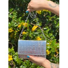 Imagem de Bolsa Festa Quadrada Croco Metalizada De Ombro E De Mão Alça Corrente 