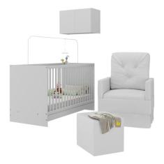 Imagem de Berço 3 em 1 com Colchão Poltrona Puff e Armário Aéreo 2 Portas Multimóveis Mp4157 Branco