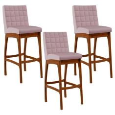 Imagem de Kit 03 Banquetas Altas Mila Suede Rosê