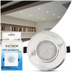 Imagem de Luminária LED Spot Redonda 3000K  Quente 350 Lúmens 4W Bivolt Embutir Teto Gesso Sanca Cromada
