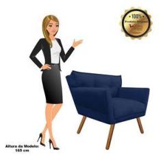 Imagem de Poltrona Anitta Suede  Marinho Pés Palito Castanho