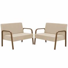 Imagem de Kit Poltrona 2 Namoradeiras Jade Braço Madeira Bege