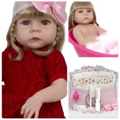 Imagem de Boneca Reborn Loira Linda Corpo De Vinil Bolsa Acessórios - Cegonha Re