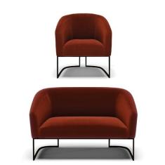 Imagem de Sofá Namoradeira e Poltrona Base Industrial Preto Stella Bouclê Terra D03 - D'Rossi