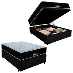 Imagem de Cama Box Baú Casal Suede + Colchão Airtech Molas Ensacadas Ortobom Preto 138cm 120kg Por Pessoa