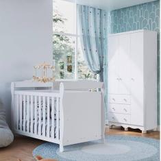 Imagem de Quarto de Bebê com Guarda Roupa 3 Portas e Berço Americano Nina Espresso Móveis Branco Brilho