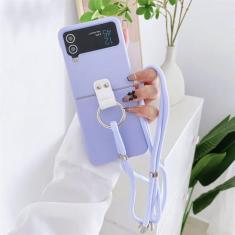 Imagem de Para Samsung Z Flip 4 3 Alça de ombro com pescoço Capa de telefone Anel moderno Capa de telefone para Samsung Z Flip 3 4 Capa traseira com corrente crossbody, Roxo claro, Para Samsung Z Flip 3