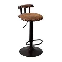 Imagem de Banqueta de Barra de Ferro Forjado Cadeira de Balcão de Café da Manhã Rústica Vintage Cadeira Estofada de Couro Falso Altura Ajustável com Apoio para Os Pés Ilha de Cozinha, Banqueta de Sala de Jantar