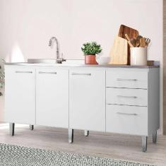 Imagem de Balcão de Cozinha 160cm Maisa 3 Portas 3 Gavetas sem Tampo Branco