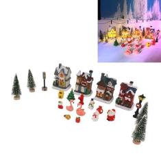 Imagem de ariarly Conjunto de casas de vila de Natal com estatuetas iluminadas por LED, coleção de cidade de Natal, miniaturas de Natal, enfeite de mesa para decoração de festas de fim de ano