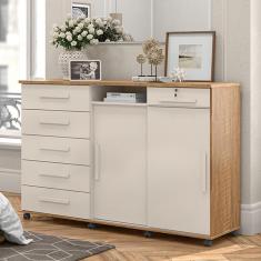 Imagem de Cômoda Max 2020 06 Gavetas 02 Portas Off White com Amêndoa - Lukaliam Móveis