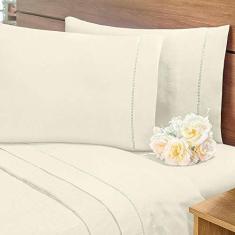 Imagem de Jogo Lençol Percal 400 Fios Ponto Palito Cama Queen 4pçs Palha