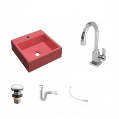 Imagem de Kit Cuba Q395 Com Torneira Luxo 1195 Metal E Válvula Click 1 Pol. Meia E Sifão Pvc E Flexível Compace 