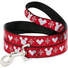 Imagem de Disney Coleira para animais de estimação, coleira de cachorro, Disney Holiday Mickey Mouse Heart Sweater Stitch Red White, 1,0 m de comprimento 2,5 cm de largura