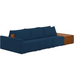 Imagem de Sofá Ilha Modular Para Sala 342cm com Puff Dublin K01 Veludo Azul Sint