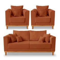 Imagem de Kit Sofá 3 Lugares e 2 Poltronas Beny Viena Para Recepção Suede Terrac