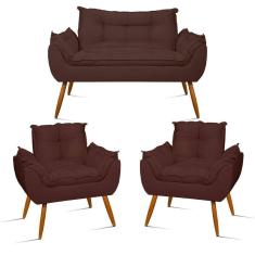 Imagem de Kit Sofá Opala + 2 Poltronas Opala Sala De Estar Cor:marrom