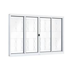 Imagem de Janela de Aço de Correr 100x120cm 4 Folhas com Grade Mosaico e Vidro Liso Riobras Branco