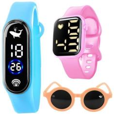 Imagem de Relógio prova dagua infantil digital + oculos + bracelete resistente c