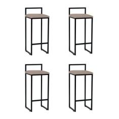 Imagem de Kit 4 Banquetas Altas Industriais em Aço Dori Preto Assento Suede Bege