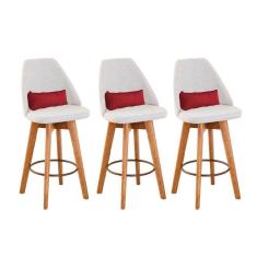 Imagem de Kit 03 Banquetas Linho Bege E Almofada Vermelho