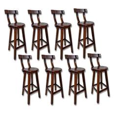 Imagem de Kit 8 Bancos Altos Girafa Com Encosto Em Madeira De Lei Maciça - Imbuia