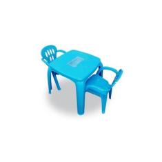Imagem de Kit Mesa Infantil Com Estojo Azul + 2 Cadeiras Usual