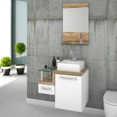 Imagem de Gabinete Para Banheiro Com Cuba Quadrada Q32 E Espelheira Legno 631W Compace /Carvalho