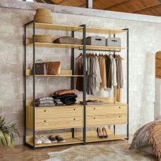 Imagem de Guarda Roupa Closet Modulado Industrial Quarto Solteiro Olivar Aberto 178cm - Pinus - Cor: Marrom