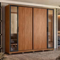 Imagem de Guarda Roupa Casal Laredo Ambiente Nogueira Touch Flex com Vidro Reflecta e Pés Demóbile - Demartêz
