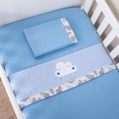 Imagem de Jogo De Lençol Para Berço Americano 3 Peças Nuvem Azul Claro
