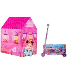 Imagem de Patinete Rosa Pink Dobrar Ajustar Tamanho E Barraca Casinha - Dm Toys