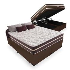 Imagem de Cama Box Baú Casal 138 Bipartido Tecido Sintético Marrom com Colchão Little Angel - Bello Box - Mola Superlastic 22x138x188cm