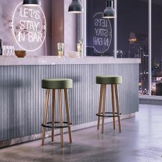 Imagem de Kit 2 Banquetas Altas Estofadas Atenas 70cm Verde - Adz