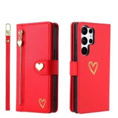 Imagem de Capa de couro carteira com zíper para Samsung Galaxy S23 S24 Ultra S22 Plus S21 FE A04 A14 A24 A34 A54 A05S A15 Capa de bolsa, vermelha, para Galaxy S23FE