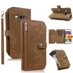 Imagem de Compatível com Samsung Galaxy J3 2016/J 3 V/J36V/Sky/Amp Prime, capa carteira flip com suporte para cartão com alça de celular robusta para pulso bolsa de crédito Folio capa para celular Sol J3V JV3