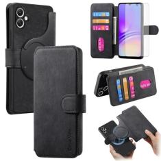 Imagem de Asuwish Capa de telefone para Samsung Galaxy A05 com protetor de tela de vidro temperado bloqueio RFID magnético destacável flip slot para cartão suporte acessórios celular capa carteira para Ao5 A 05
